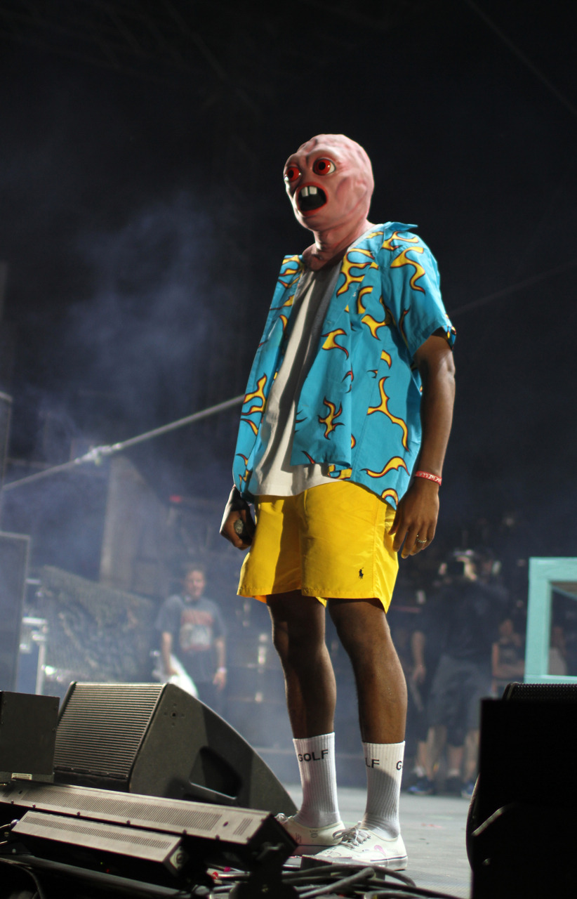 Tyler on stage with his Cherry Bomb mask on.